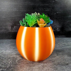 5 Inch Tall Orange Round Planter | Succulent | Home Decor