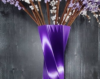 Tall Twist Purple Vase Geometric Style Centerpiece Home Decor or Special Occasions