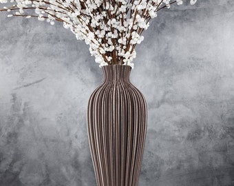 Tall Chocolate Brown Vase Rippled  | Flower Vase | Home Decor |  Wedding | Special Centerpiece