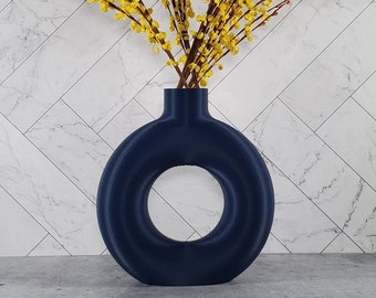 Matte Navy Blue Tall and Large Nordic Vase 6/8/9/10 inch Home Decor | Donut Vase | Flower Vase