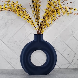 Matte Navy Blue Tall and Large Nordic Vase 6/8/9/10 inch Home Decor | Donut Vase | Flower Vase