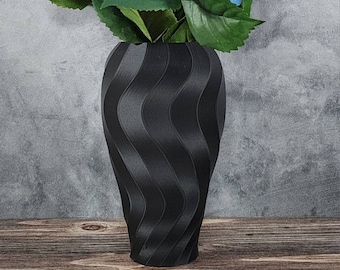 Matte Black Vase Tall Twirl With Wide Opening Full Bouquet Flower Vase | Home Décor Vessel | Modern Decor