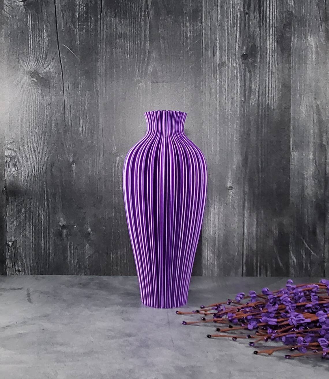 Tall Purple Vase Rippled Flower Vase Home Decor Wedding Etsy