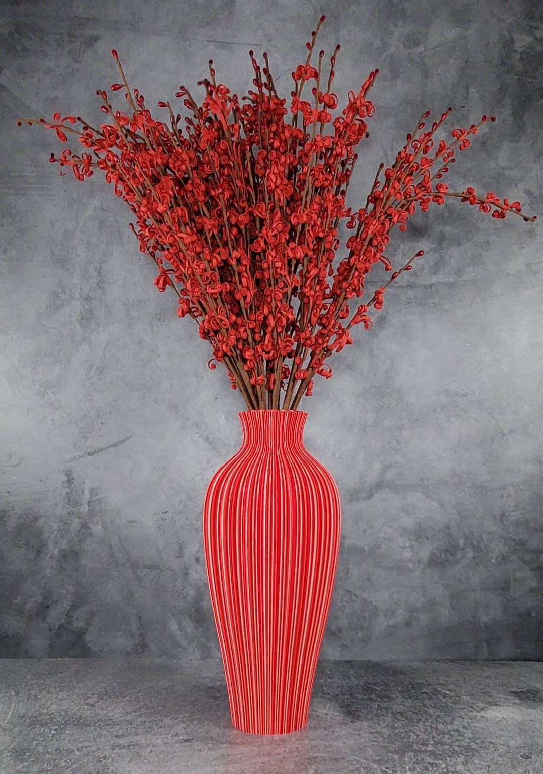 Tall Red Vase Rippled Flower Vase Home Decor Wedding Special Events Modern Vase Etsy