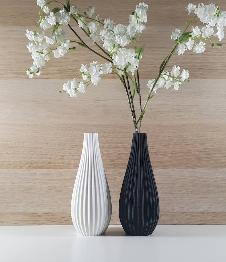 Matte White or Black Modern Rippled Bud Vase Desk Vase Home Decor Flower Vase image 1