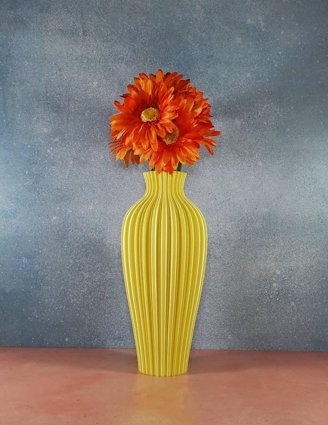 Tall Yellow Vase Rippled Flower Vase Home Decor Wedding Etsy