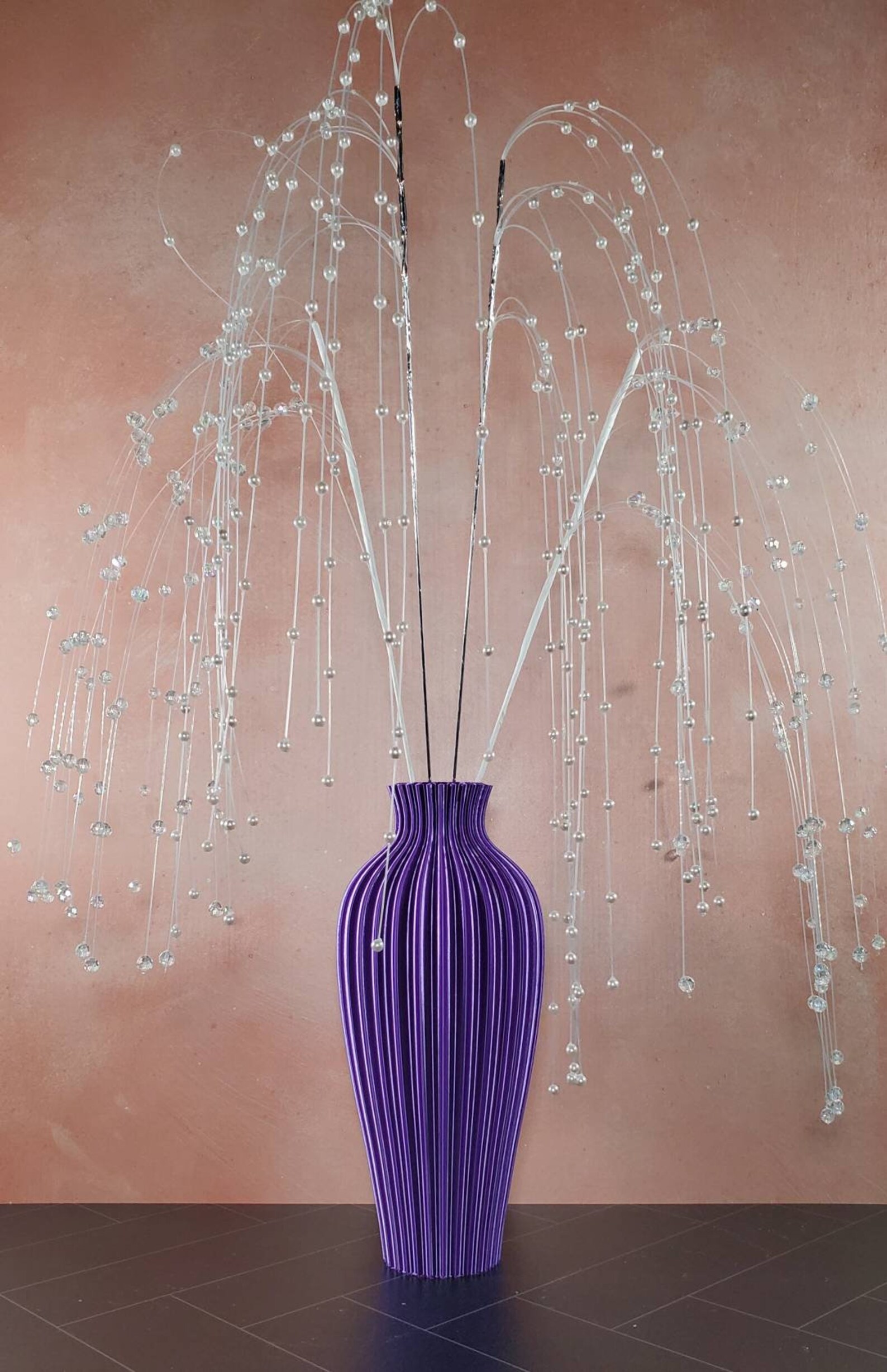 Tall Purple Vase Rippled Flower Vase Home Decor Wedding Etsy