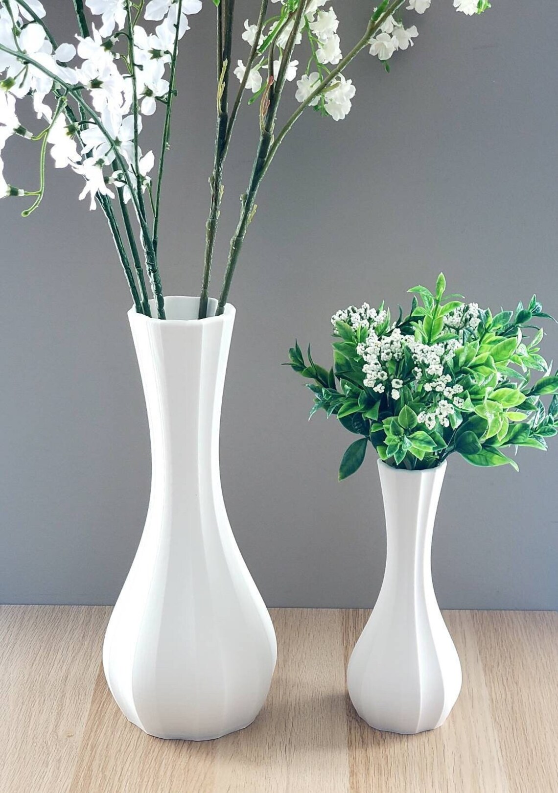 Tall Matte White Modern Fluted Bud Vase Table Vase Home | Etsy