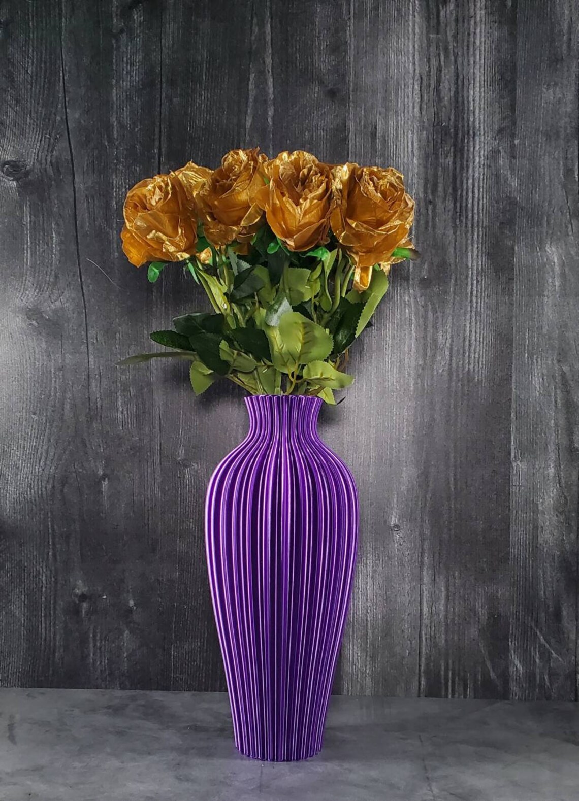 Tall Purple Vase Rippled Flower Vase Home Decor Wedding Etsy