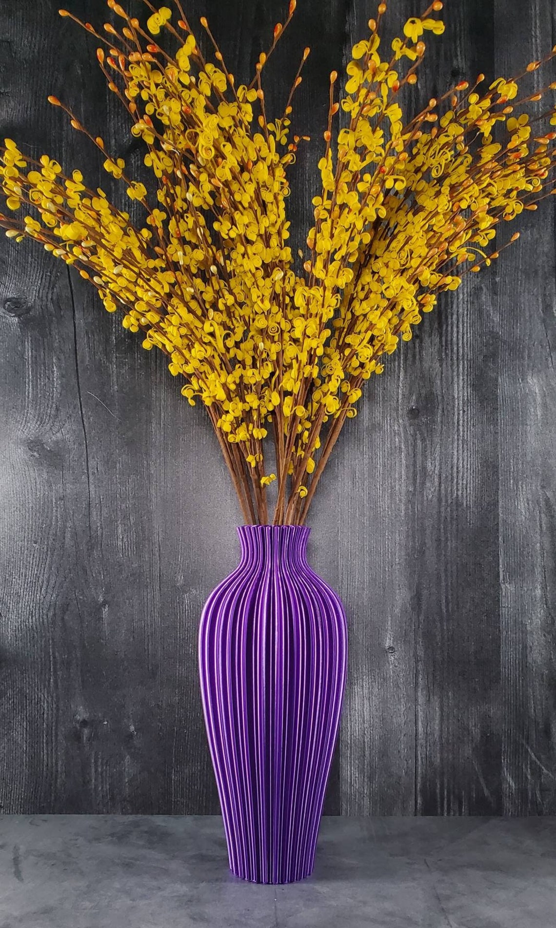 Tall Purple Vase Rippled Flower Vase Home Decor Wedding Etsy