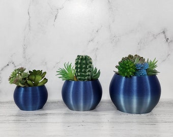 Blue and Silver Round Bowl | Succulent Planter | Small Vessel