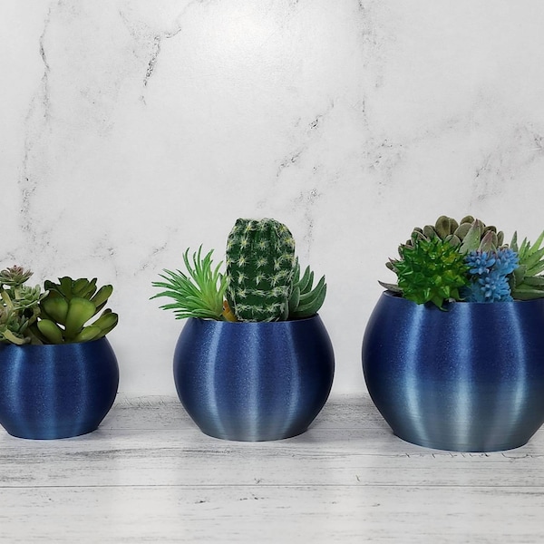 Blue and Silver Round Bowl | Succulent Planter | Small Vessel