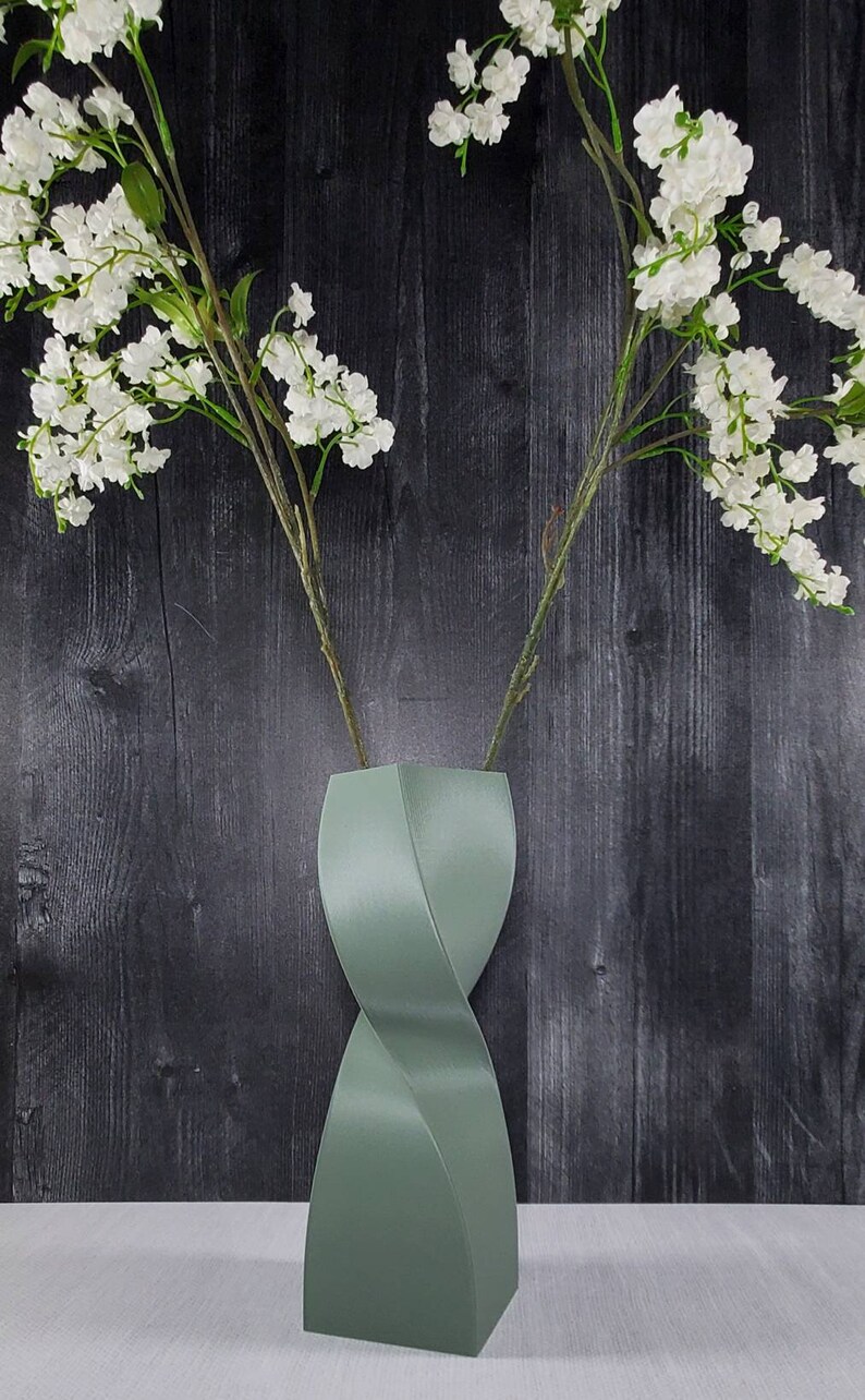 Matte Sage Green Vase Twisted Middle Centerpiece Desk Vase Etsy