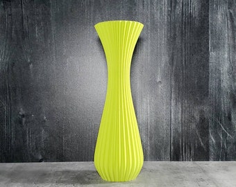 Tall Matte Lime Green Striped Bouquet Vase | Flower Vase | Table Vase | Party Vase