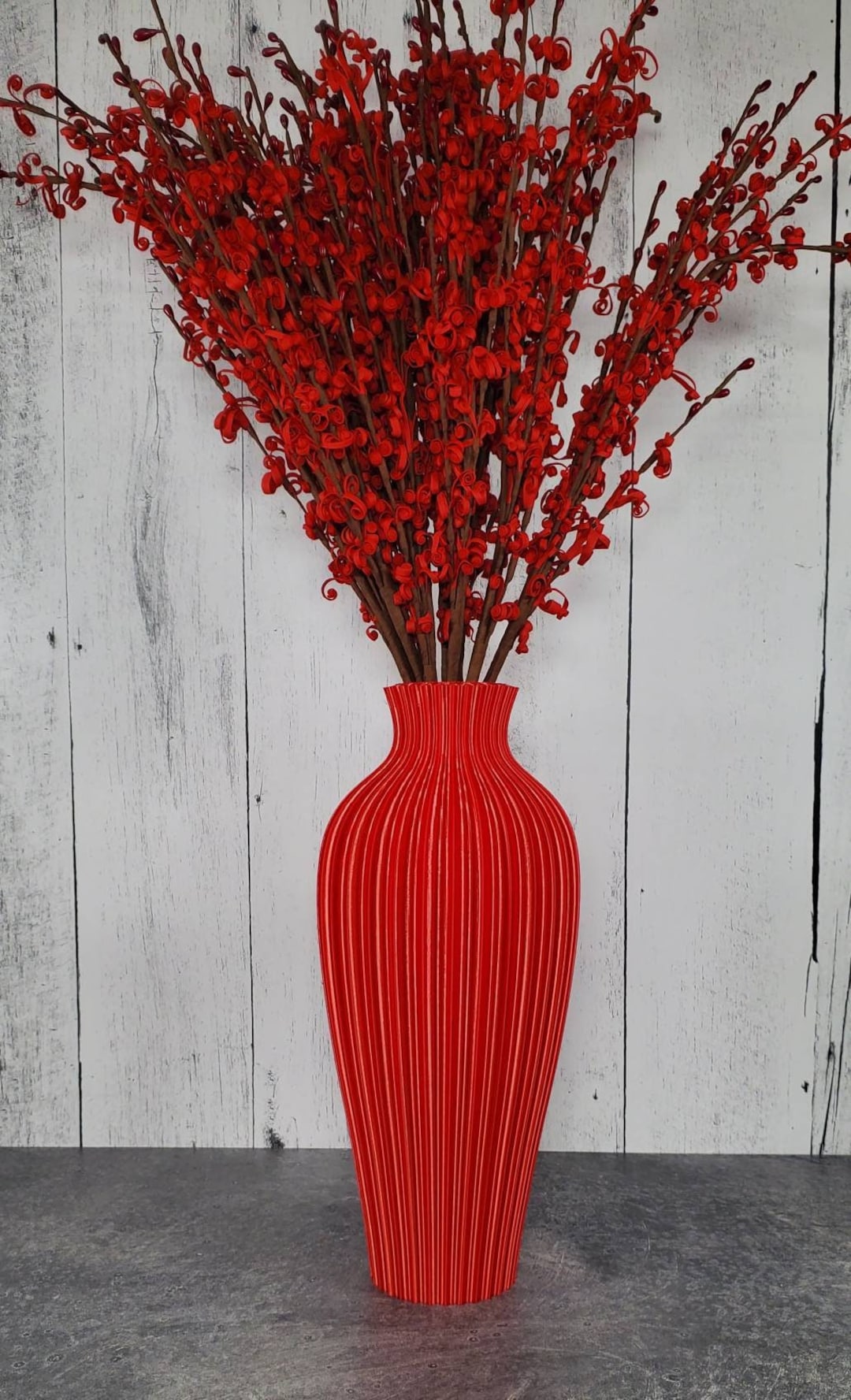 Tall Red Vase Rippled Flower Vase Home Decor Wedding Etsy