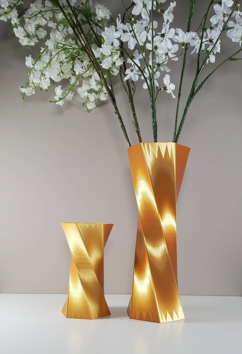 Tall Twist Gold Vase Geometric Style Centerpiece Home Decor or Etsy