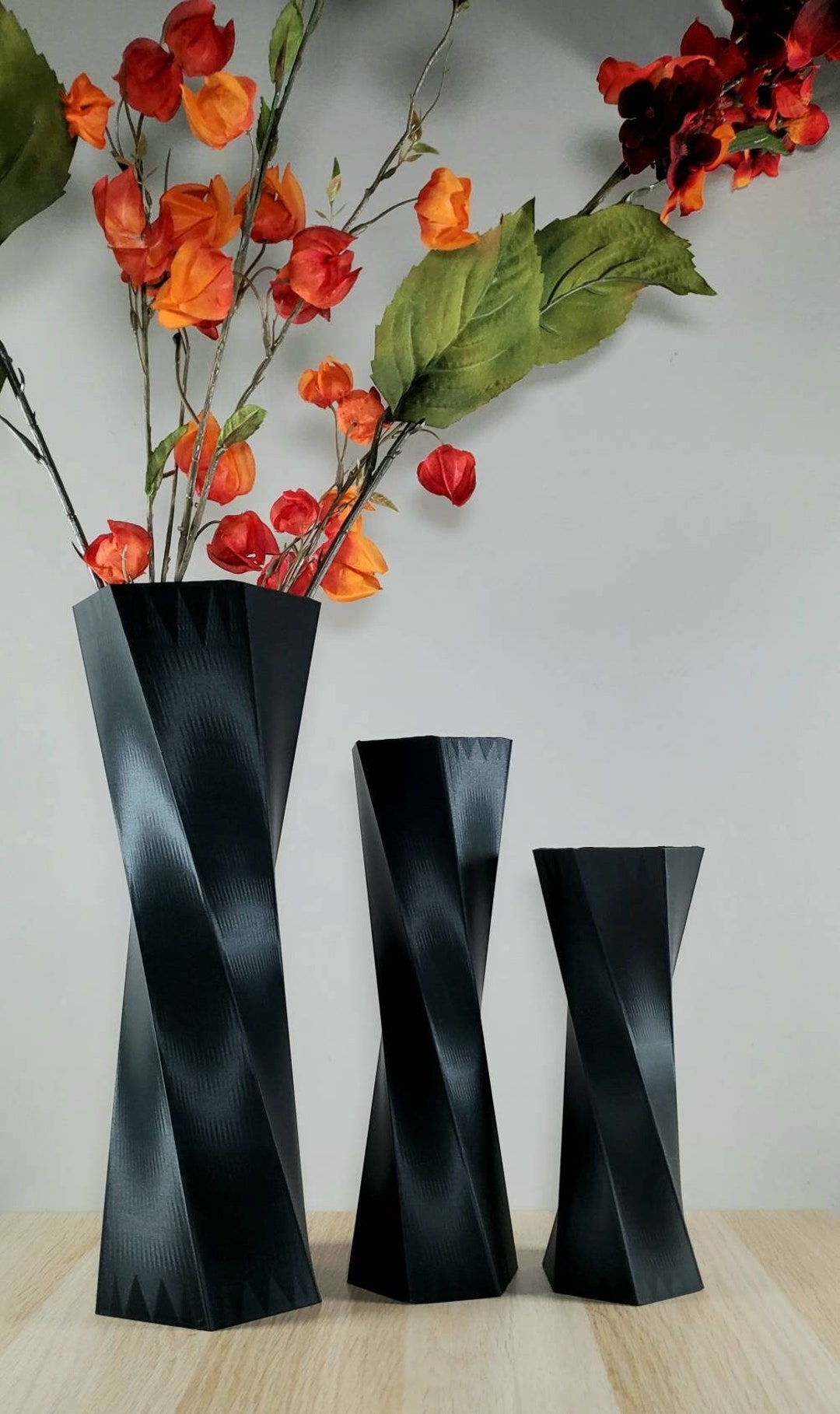 Tall Twist Matte Black Vase Geometric Style Centerpiece Home Decor or