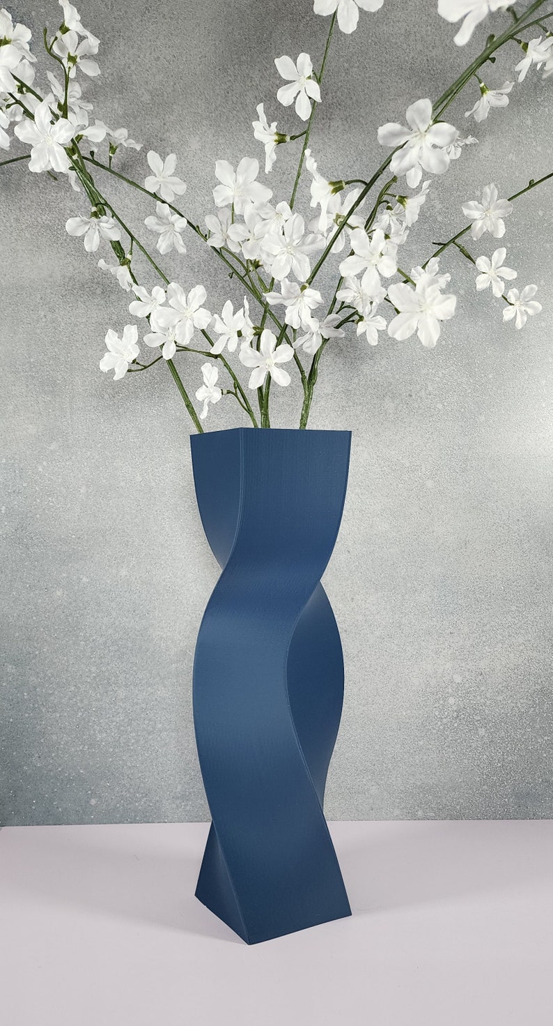 Tall Geometric Matte Navy Blue Vase or Centerpiece Modern Home Decor Flower Vase Gift image 8