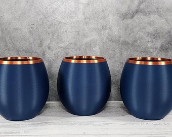 Matte Navy Blue Egg Style Succulent Planter With Copper Trim | Decorative Bowl or Container