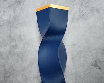 Vase Tall Matte Navy Blue Elegance Geometric Illusion Style with Gold Trim,  Home Decor for Pampas Grass or Real Flowers