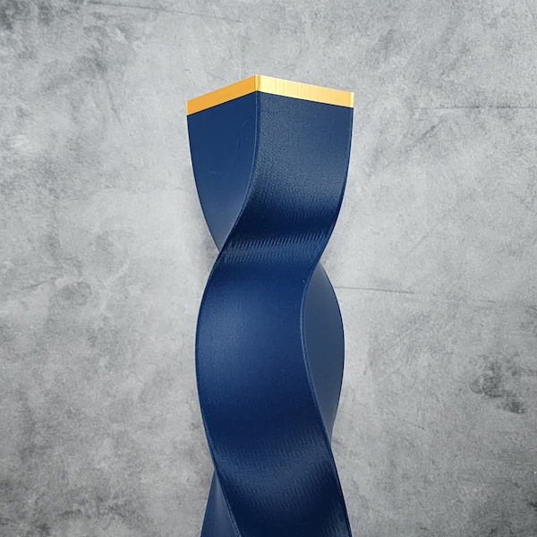 Vase Tall Matte Navy Blue Elegance Geometric Illusion Style with Gold Trim,  Home Decor for Pampas Grass or Real Flowers