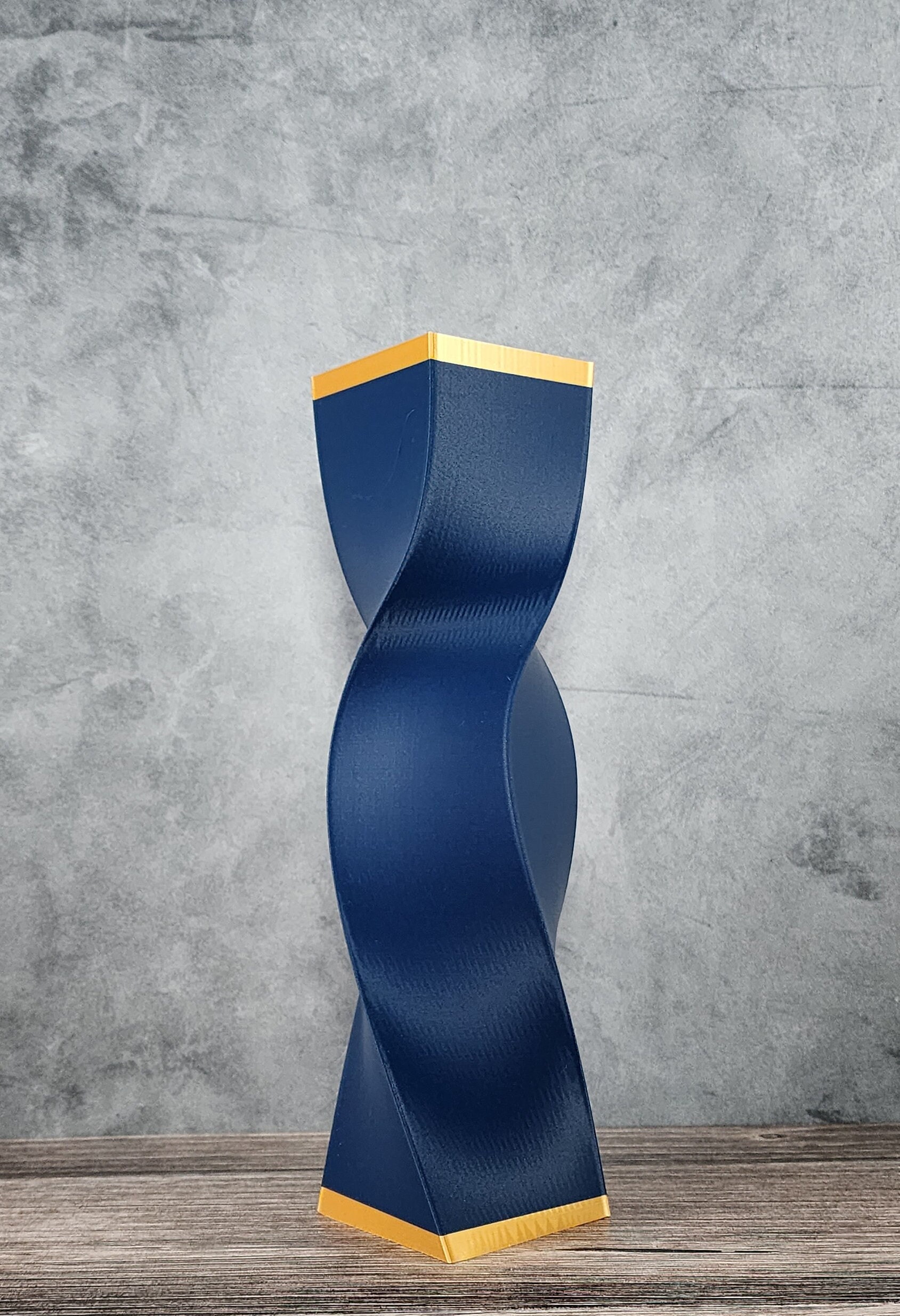 Vase Tall Matte Navy Blue Elegance Geometric Illusion Style with Gold Trim,  Home Decor for Pampas Grass or Real Flowers