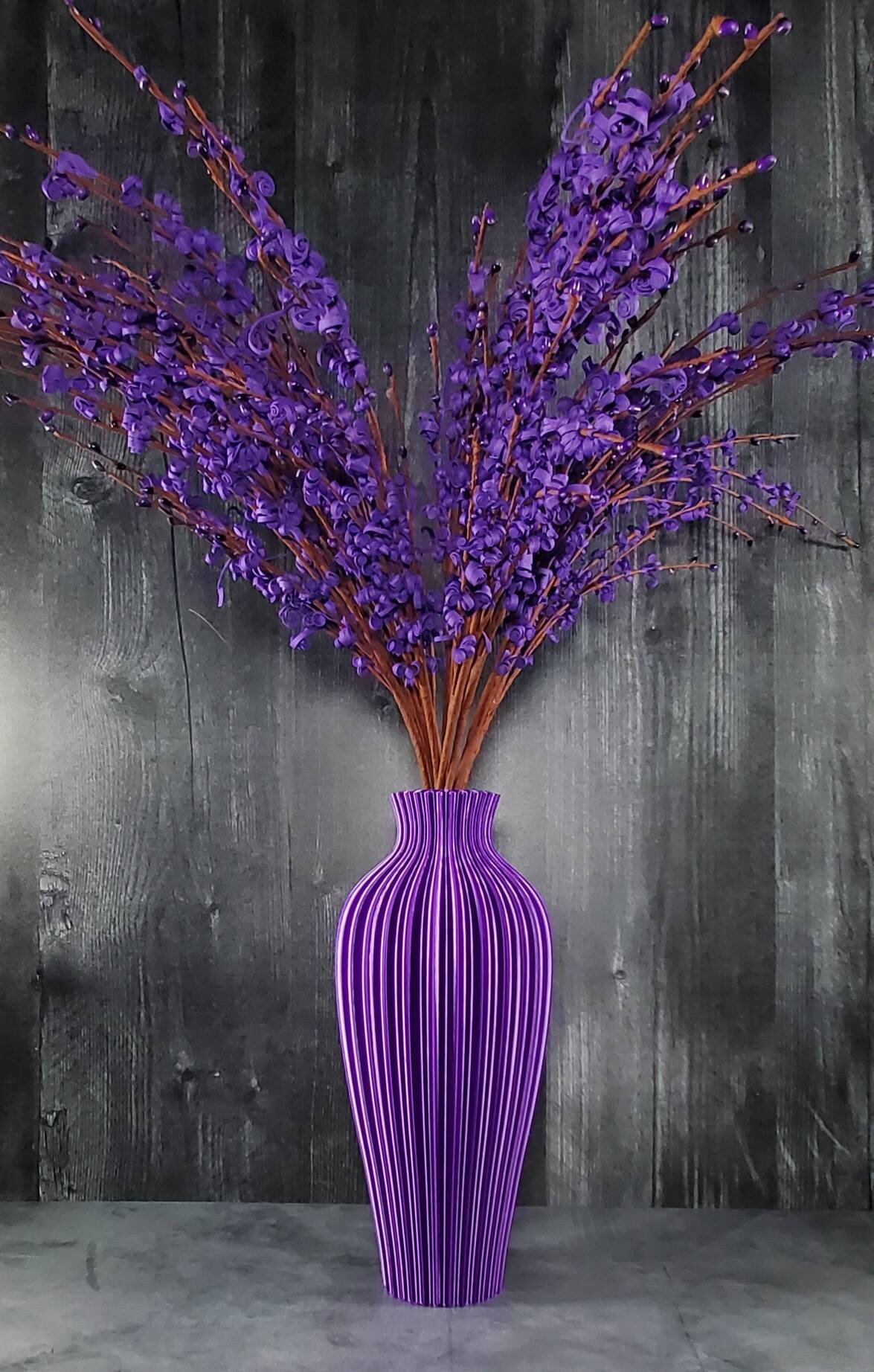 Tall Purple Vase Rippled Flower Vase Home Decor Wedding Etsy