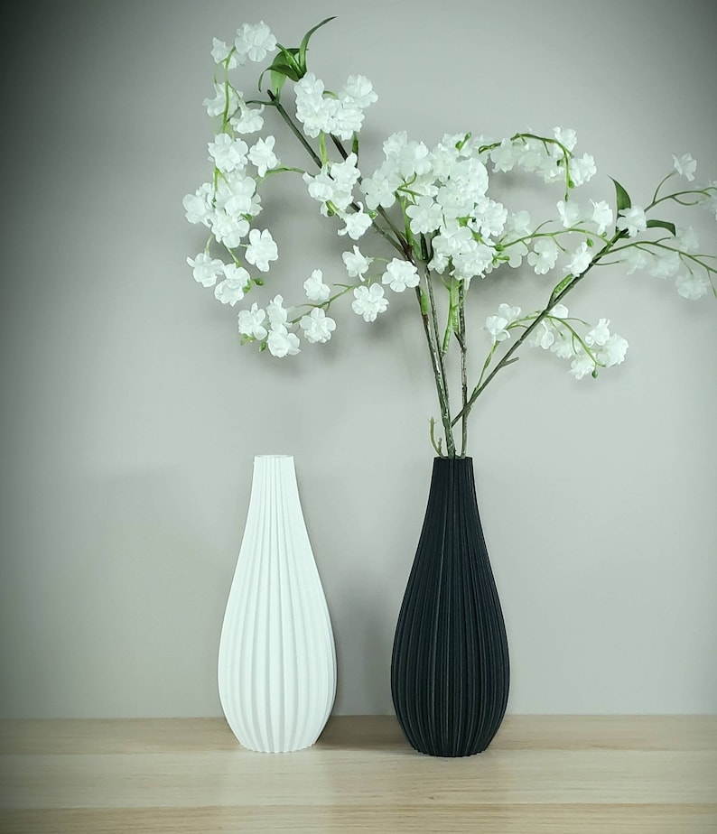 Matte White or Black Modern Rippled Bud Vase Desk Vase Home Decor Flower Vase image 2