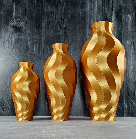 9.5 to 15 Inch Tall Twirl Gold Vase or Centerpiece Home Decor