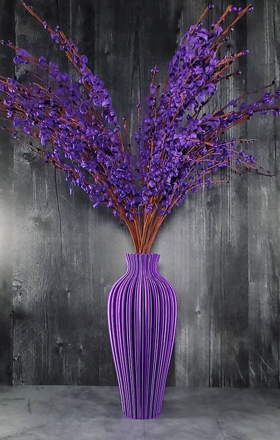 Tall Purple Vase Rippled | Flower Vase | Home Decor | Wedding