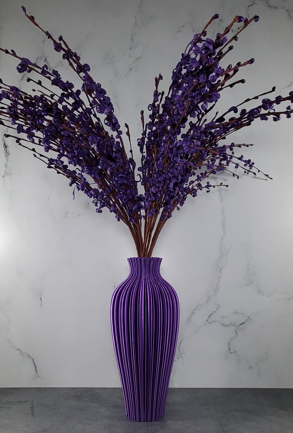 Tall Purple Vase Rippled Flower Vase Home Decor Wedding Etsy