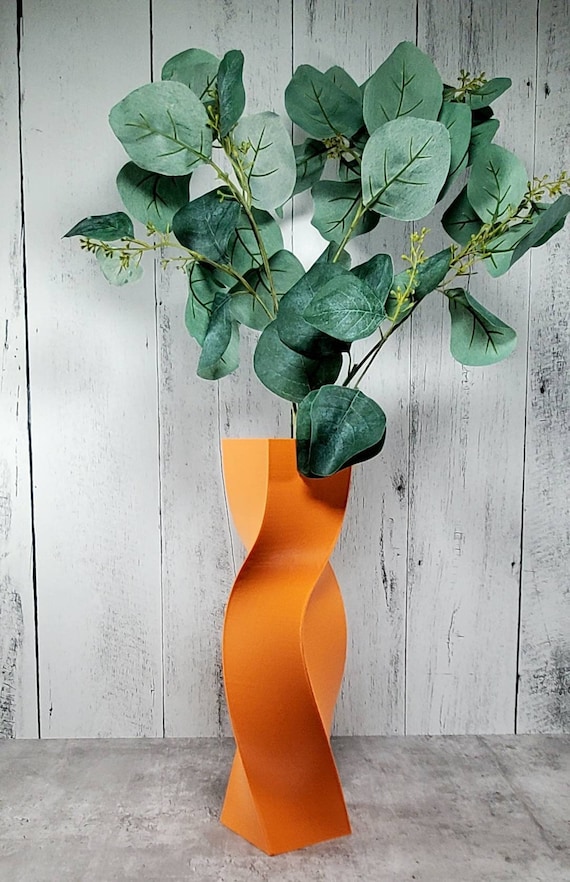 Tall Geometric Matte Orange Vase or Centerpiece | Home Decor | Flower Vase