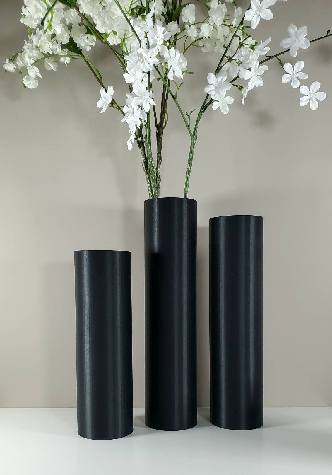 9 to 19 Inch Tall Matte Black Cylinder Vase | Floor Vase | Home