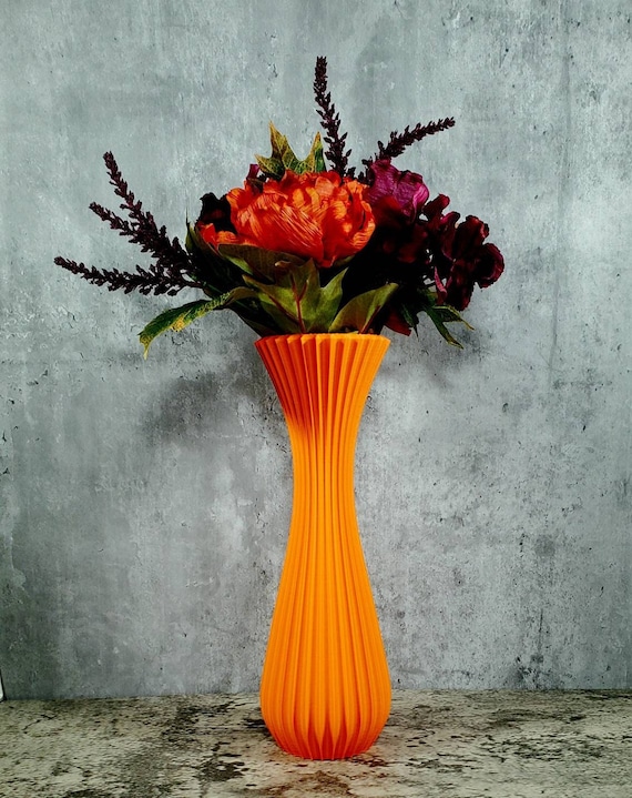 Tall Matte Orange Striped Bouquet Vase Flower Vase - Etsy