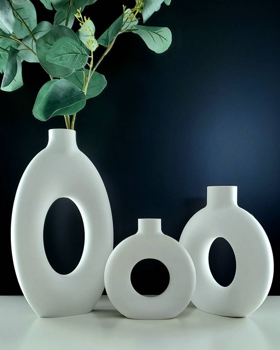 Matte White Tall and Large Nordic Vase 6/8/9/10/12/15 Inch Home Decor | Donut Vase