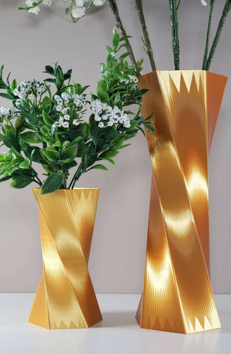 Tall Twist Gold Vase Geometric Style Centerpiece Home Decor or Etsy