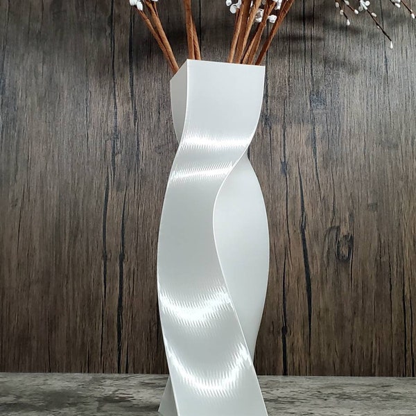 Tall Geometric Shiny Pearl White Vase or Centerpiece | Flower Vase | Home Decor | Christmas | Pearl White