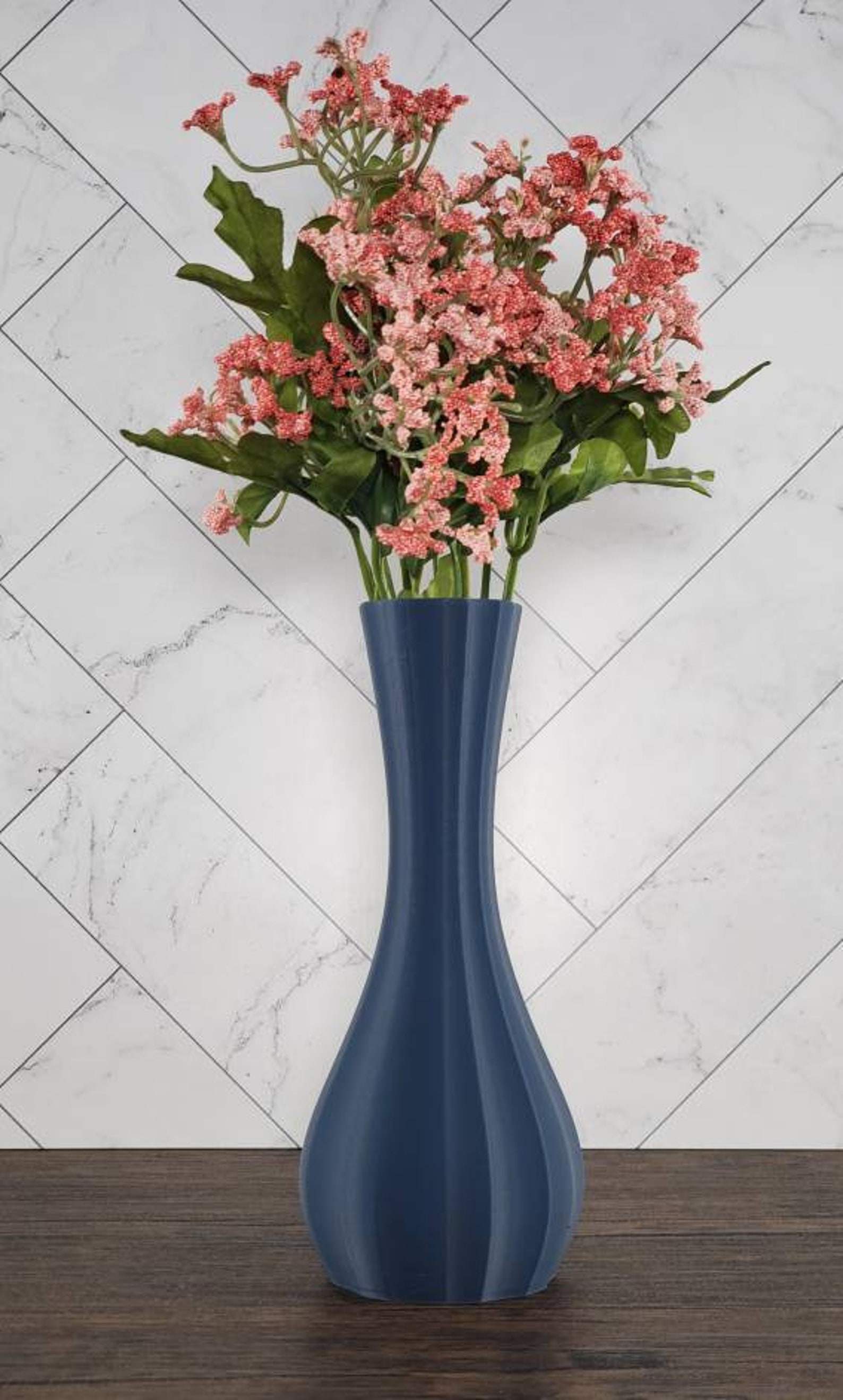 Tall Matte Navy Blue Modern Fluted Bud Vase Table Vase Etsy