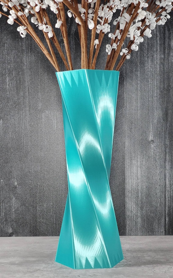 Tall Twist Teal Vase Geometric Style Centerpiece Home Decor or