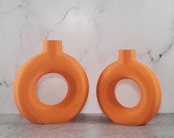 Matte Orange Tall and Large Nordic Vase 6/8/9/10 inch Home Decor | Donut Vase | Flower Vase | Hollow Vase