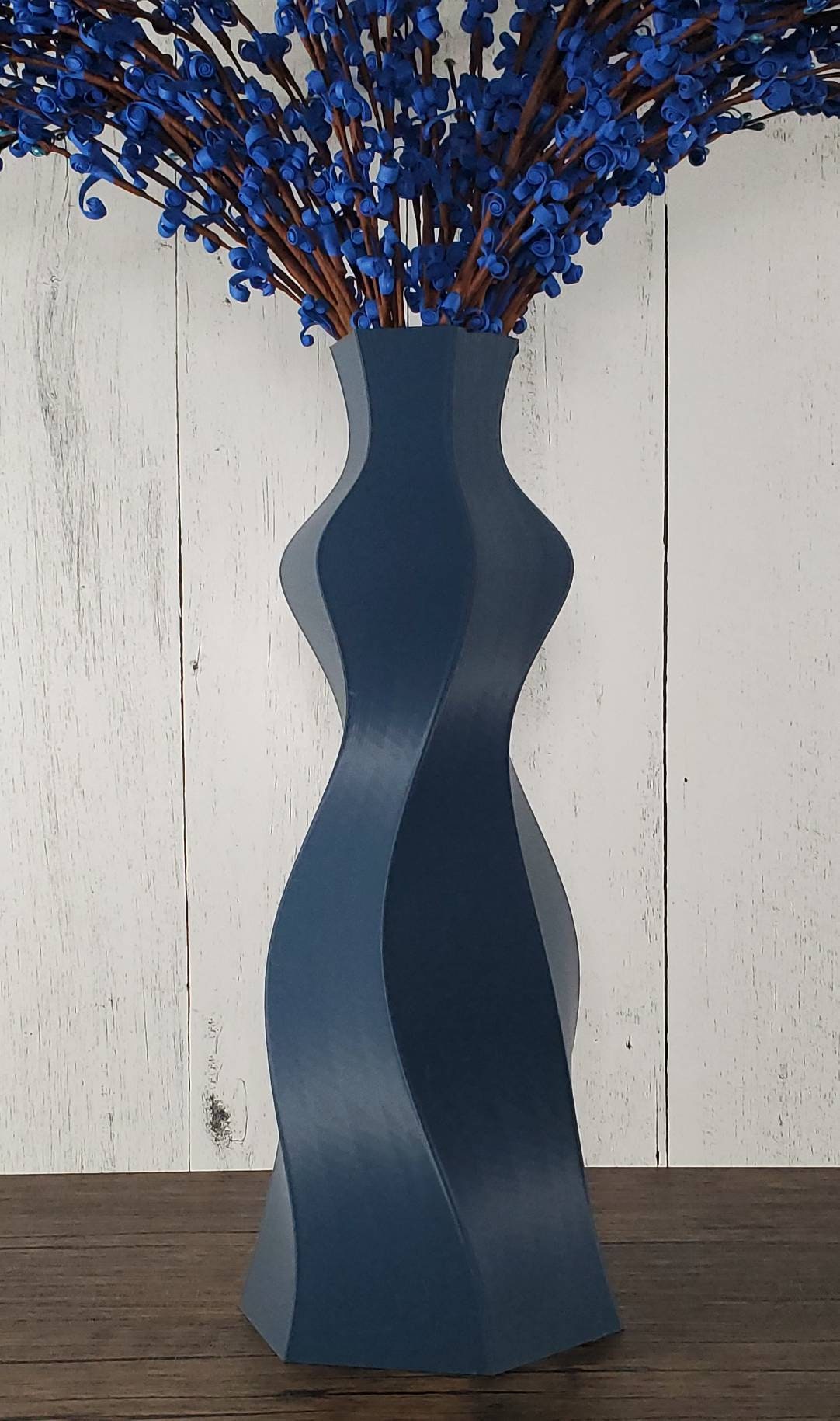 Tall Matte Navy Blue Art Deco Vase Home Decor Flower Vase Etsy