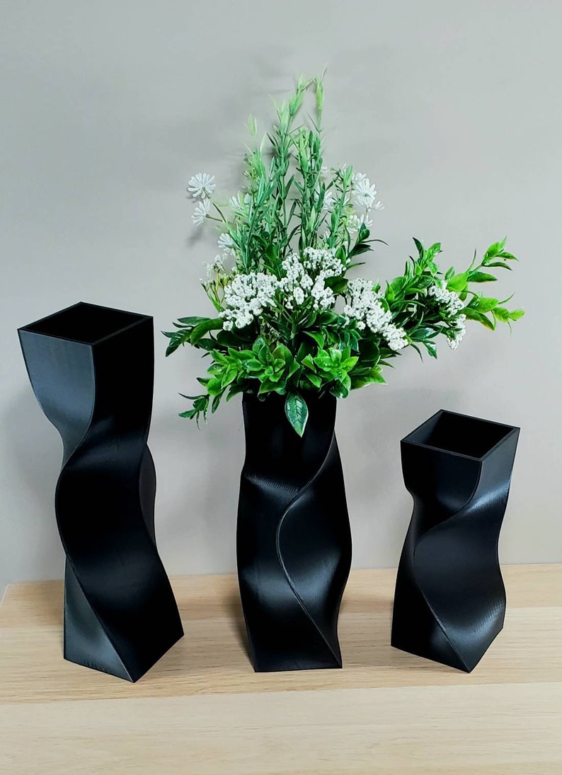 Black Vase Geometric Matte Black Vase Modern Black Etsy