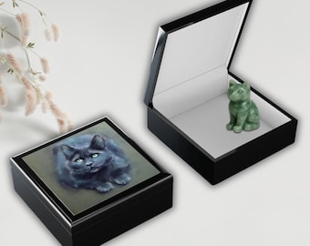 Joyero de gato negro personalizado / Recuerdo artístico de gato / Almacenamiento de joyas de gato / Caja decorativa para amantes de los gatos / Joyero de gato negro / Regalo para dueños de gatos