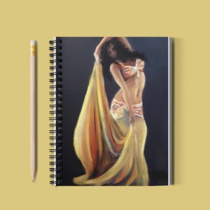 Personalisierte Bauchtänzerin in Gold Journal | Geheimnis des Schleiers Aufführungs-Tagebuch | Orientalisch-inspiriertes Kunst-Notizbuch | Künstlerisches Design Geschenk