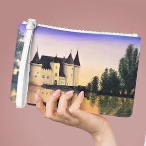 Chateau de Chenonceau Clutch Bag | Medieval Castle Evening Purse | French  Romantic Reflection Wristlet | Historic  Fairytale  Accessory Bag
