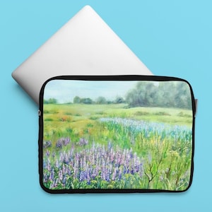 Funda para portátil Summer Meadow con nombre / Funda para portátil Violet & Blue Wildflower / Funda para ordenador Blooming Field / Estuche para dispositivos electrónicos Scenic Landscape