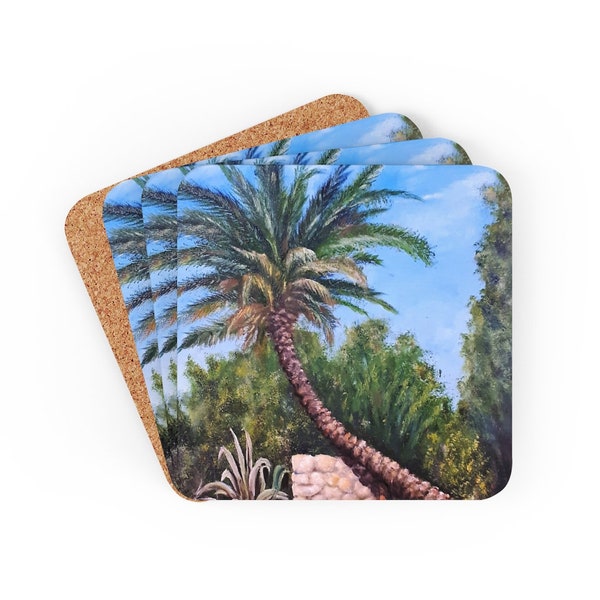 Leaning Palm Tree Coaster | Summer Palms Coasters  | Middle East Oasis Decoration | Israeli Desert Table Accessory | Dried Grove Cup Mat