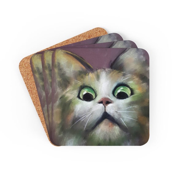 Cat Meme Coaster Funny Striped Cat Coaster Surprised Kitty 