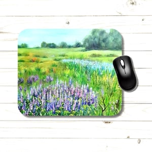 Gepersonaliseerde muismat | Veldmuismat lavendel | Bureaumat Blooming Landscape| bloemenveld gepersonaliseerd Mat|  Prachtige natuurmuismat
