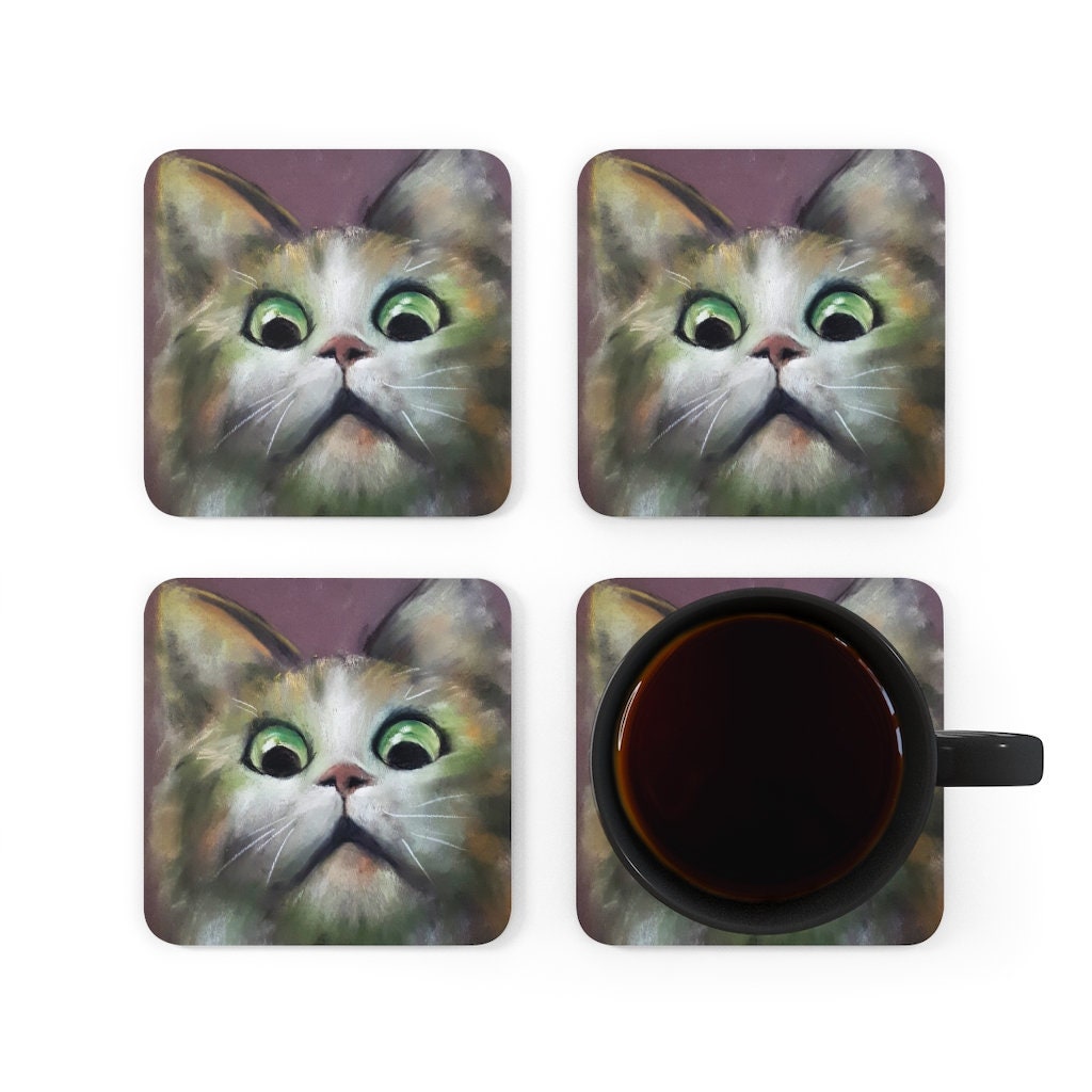 Cat Meme Coaster Funny Striped Cat Coaster Surprised Kitty 